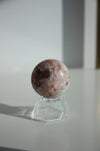 White and pink mini amethyst sphere with shimmering white druzy points