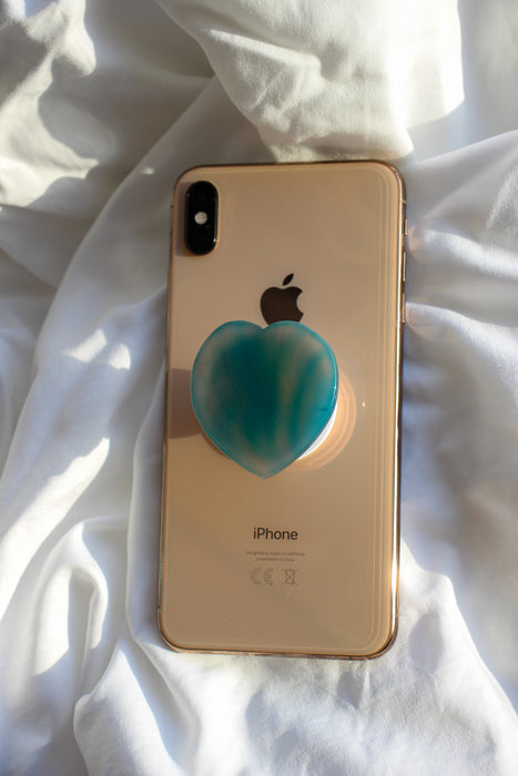 Blue Agate Heart Crystal Phone Grip