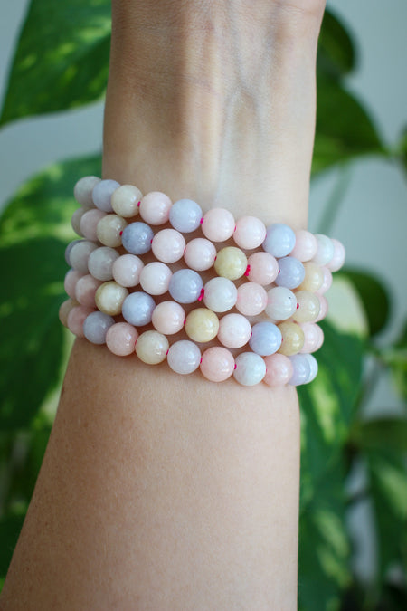 Beautiful pastel Morganite bracelets, showing colours of pale pink, yellow and blue