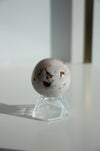 White and pink mini amethyst sphere with shimmering white druzy points